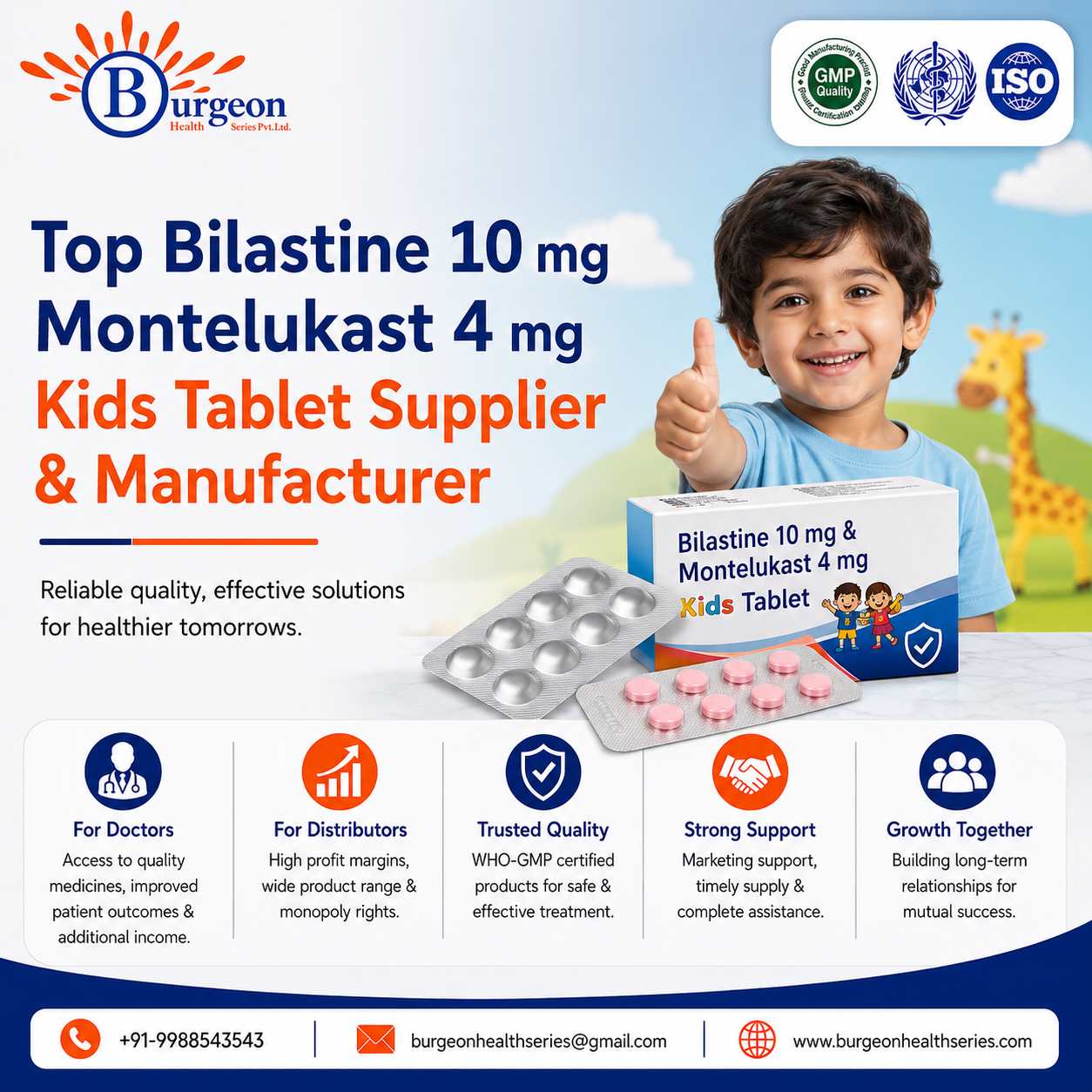 Top Bilastine 10 mg Montelukast 4 mg Kids Tablet Supplier  Manufacturer